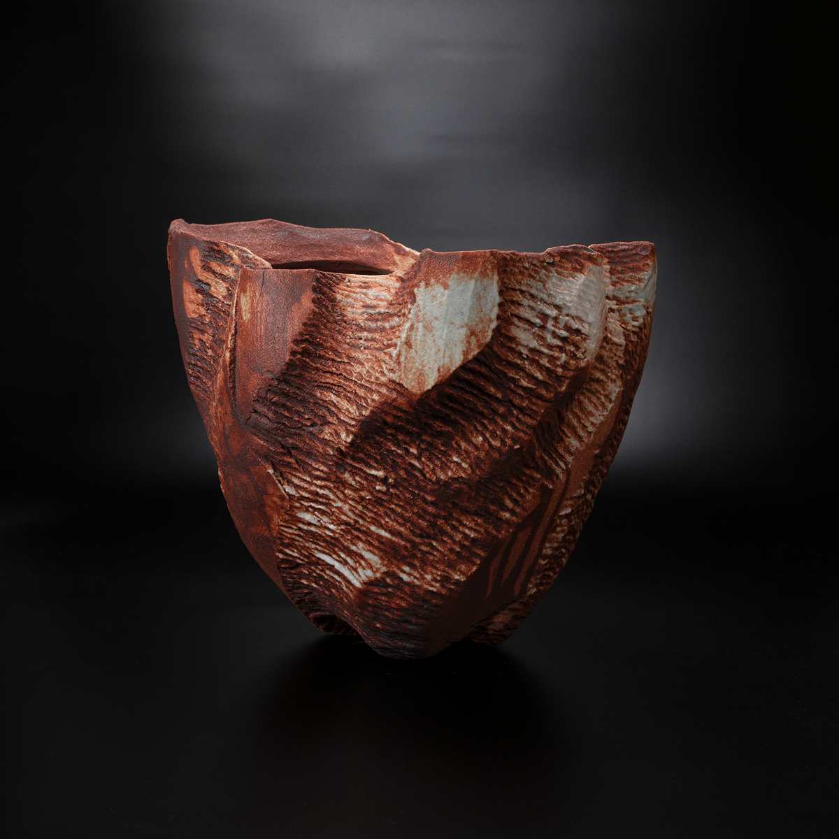 志野焼 全国宅配無料 茶道具 志野焼 R8689 M 時代箱 茶碗 英凪画 絵志野